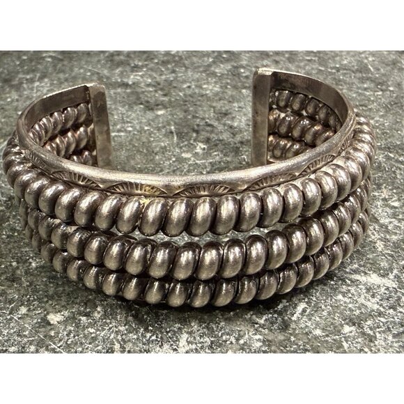 Navajo Jewelry - Vtg Navajo Made Sterling Silver Triple Row Twisted Cuff Bracelet 101g Unisex